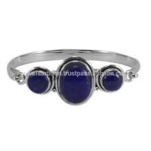 Natural Lapis Lazuli Gemstone & 925 Sterling Silver Designer Round Bangle for Girls